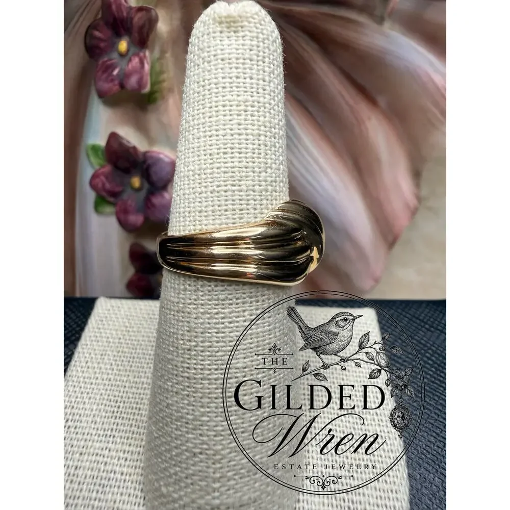 Vintage 10K Yellow Gold Ribbed Knot Ring Size 7 Heavy Statement Estate 4.72g